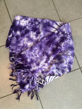 Purple Tie-Dye Fringe Scarf swim cover up sarong